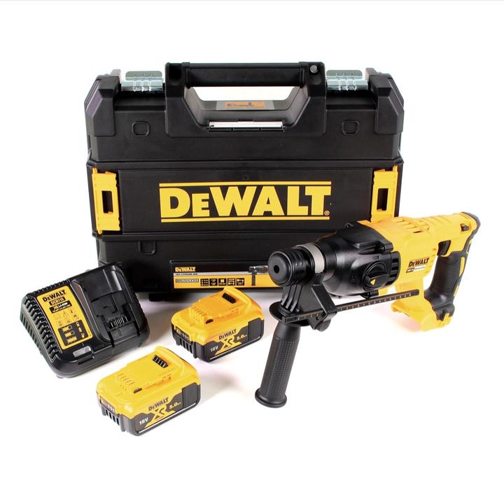 Actual product image DeWalt DCH 133 P2 Battery combi hammer 18V 2,6J SDS plus Brushless + 2x battery 5,0Ah + charger + TSTAK (Rechargeable battery operated)