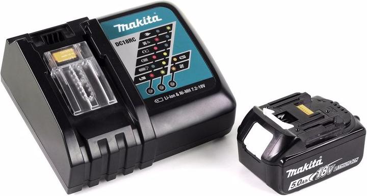 Immagine prodotto Makita DBN 500 RT1J Chiodatrice a batteria 15-50 mm 90° 18 V con 1 batteria da 5,0 Ah e caricatore in MakP