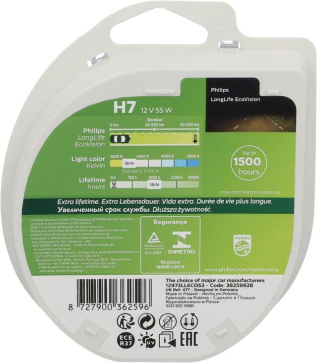 Actual product image Philips LongLife EcoVision 12972LLECOS2 Lamp pour éclairage avant (H7)