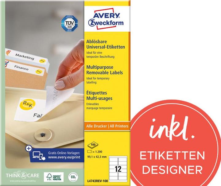 Actual product image Avery Universal labels, ablösbar