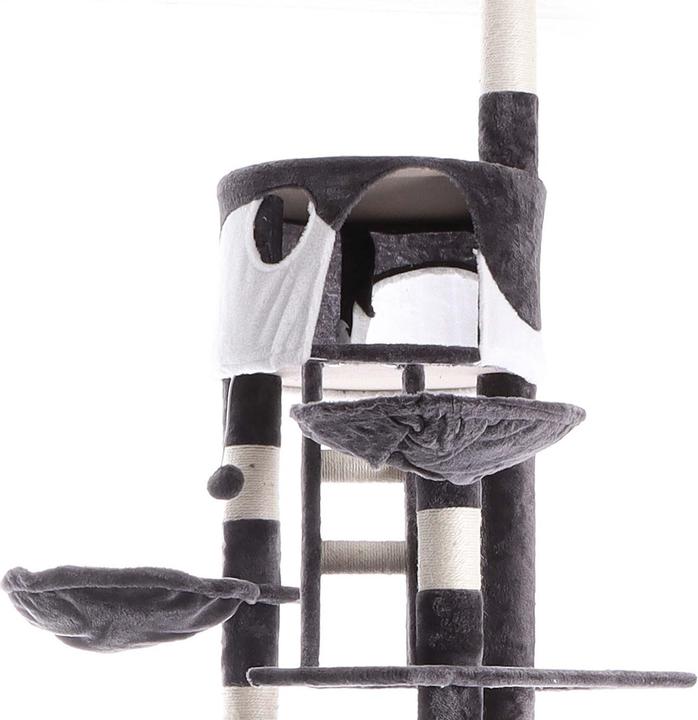 Actual product image Wiltec Cat Tree Scratching Post Climbing Tree 240-260cm in Grey/White with Caves, Hammocks and Platforms (260 cm, White, Grey)