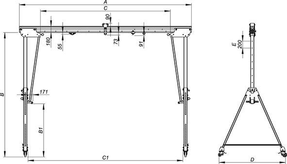 Image du produit Planeta Portique en aluminium RLPK, hauteur h.t. 2477 - 3877 mm, largeur 5000 mm.
