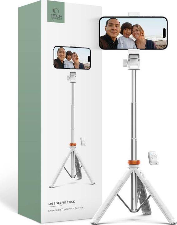 Tech-Protect L03S Bluetooth selfie stick with remote control, tripod up to 148cm and 180 head - whit