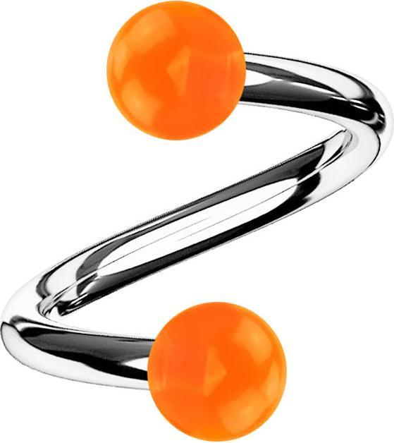 Produktbild Star Piercing Micro Spirale silber mit zwei Kugeln orange transparent (Acryl, ohne Messing, Chirurgenstahl 316L)