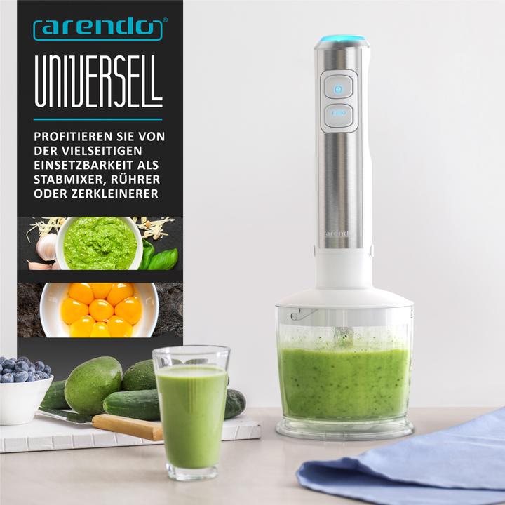 Image du produit Arendo Mixeur plongeant 1200W blanc, set de mixage en acier inoxydable comprenant un verre gradué, un