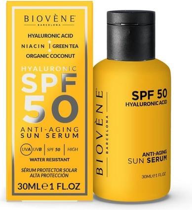 Biovène Biovene HYALURONIC Anti-Aging SPF 50 Feuchtigkeitsspendendes Sonnenserum Hoher Schutz mit (Sonnencreme, SPF 50, 30 ml, 3 g)