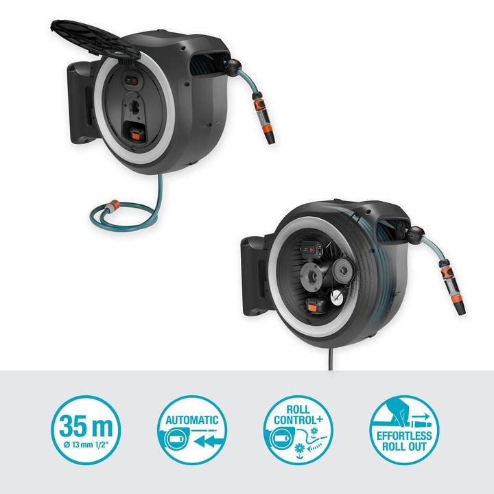 Productafbeelding Gardena Snoerloze wandslangenbox PowerRoll XL 18V set wit 35 m (35 m)
