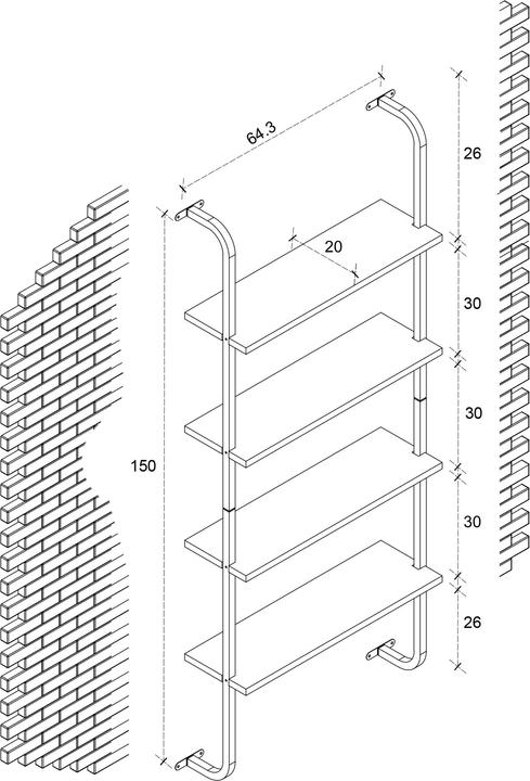 Actual product image VCM Wooden Wall Shelf Hanging Shelf Insasi 4 (64 x 20 x 150 cm)
