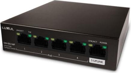 Luxul Wireless SW-100-04P-E Network Switch Unmanaged Power over Ethernet (PoE) Black (4 Ports)