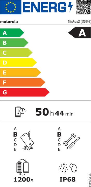 Label énergétique Motorola ThinkPhone25 (256 Go, Carbon Black, 6.36", Double SIM, 50 Mpx, 5G)