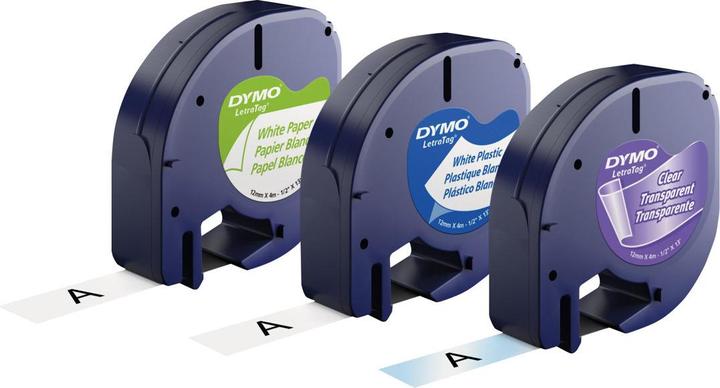 Dymo S0721800 LetraTag 3er Set (1.20 cm, Weiss, Silber, Gelb)