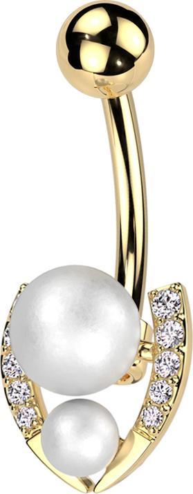 Image du produit Star Piercing Banane dorée avec boule dorée et deux boules de perles argentées Cristaux argentés (Acier chirurgical 316L, Laiton)