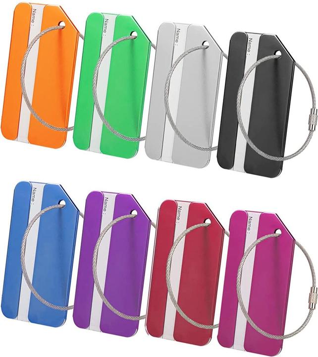 Actual product image Noya Aluminium Kofferanhänger Gepäck-Etiketten Luggage Tag mit Adressschild - Bunt 8er Set (Locks & Trailers)