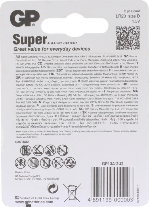 Image du produit GP Batteries Super (2 pcs, D, 1300 mAh)