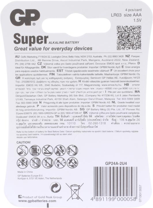 Produktbild GP Batteries Super Alkaline (4 Stk., AAA, 2400 mAh)