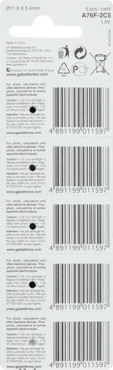 Immagine prodotto GP Batteries Cella alcalina (5 pz., LR44, 110 mAh)