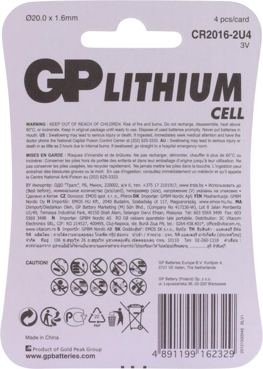 Actual product image GP Batteries Lithium CR2016 (4 pcs., CR2016, 90 mAh)