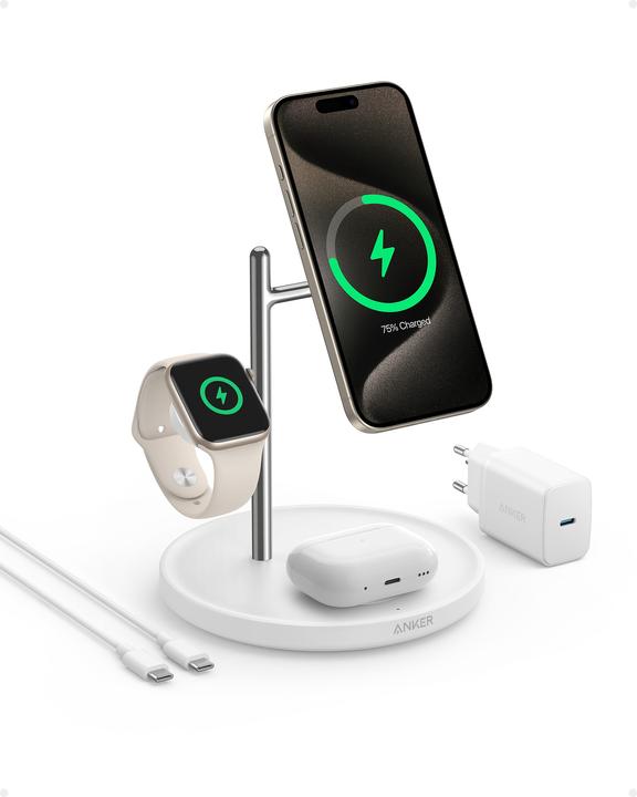 Actual product image Anker Stacja magnetyczna MagGo 15W 3-in-1 Biała (15 W)