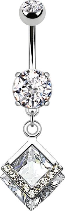 Produktbild Star Piercing Banane silber mit zwei Kugeln Kristall silber Anhänger zwei Diamant und Kristalle (Messing, Chirurgenstahl 316L)