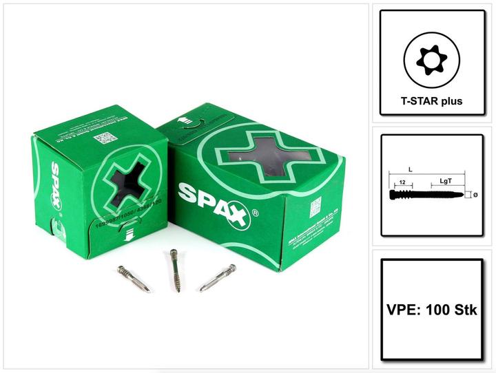 Produktbild Spax Terrassenschraube Alu 5,0 x 44 mm Edelstahl A2 ( 0557000500443 ) 100 Stk Fixiergewinde (100 Schrauben pro Stück)
