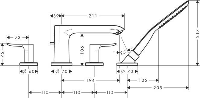 Immagine prodotto hansgrohe HG METRIS set pronto per il montaggio per miscelatore a 4 fori per vasca da bagno cromo