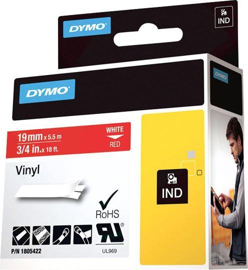 Actual product image Dymo Rhino 19mm white on red vinyl (1.90 cm, Red)