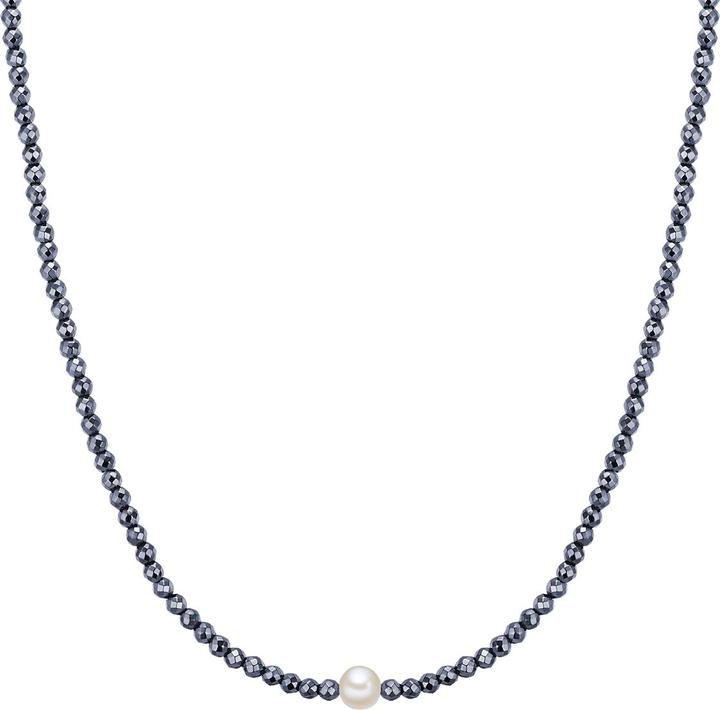 Valero Pearls Damen Sterling Silber Hämatit Süßwasser-Zuchtperle Silber 40,0 cm Grundkette + 5,0 cm (Sterling Silber, 40 - 45 cm)
