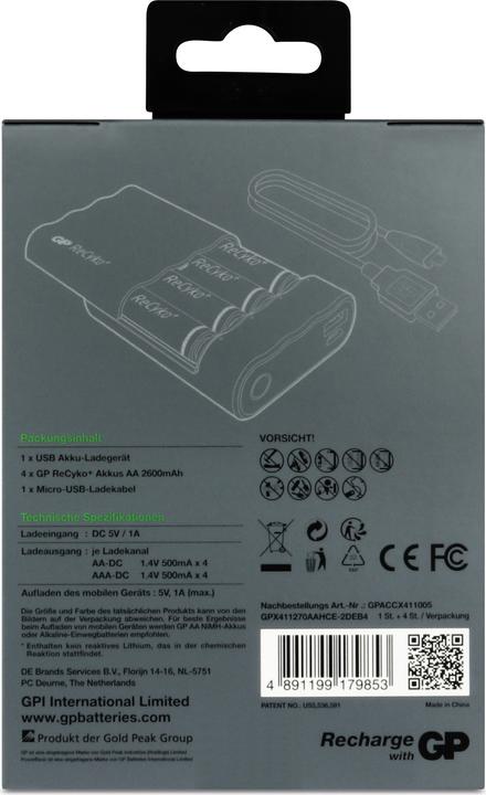 Produktbild GP Batteries CHARGE AnyWay 3in1 Ladegerät & Powerbank (2600 mAh, 12.50 Wh)