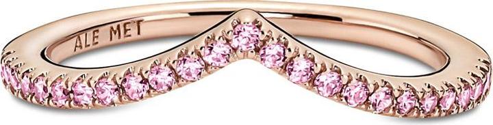 Actual product image Pandora 14kt Rose Gold Sparkling Wishbone Pink Ring (58)