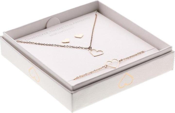 Crystals Geschenkset - Halskette-Armband-Ohrstecker - rosévergoldet - Herz