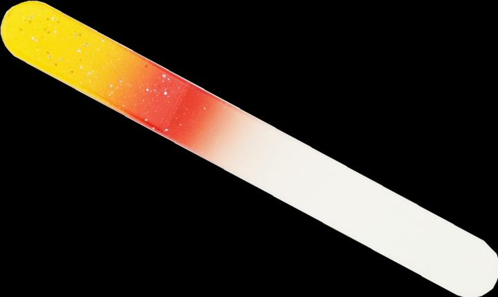 Actual product image Glass file - double-sided, yellow/red with glitter, round on both sides, length: 9 cm