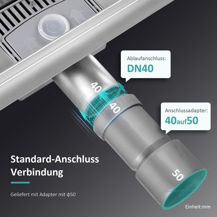 Produktbild Emke Duschrinne Edelstahl, Bodenablauf Komplettset Siphon mit Geruchsstop, Haarsieb, 500cm (500 mm)
