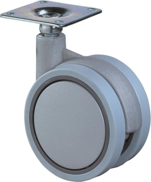 Produktbild BS Rollen Kunststoffdoppelrolle Rad-Ø 60 mm Tragfähigkeit 35 kg mit Anschraubplatte Kunststoff silbergrau