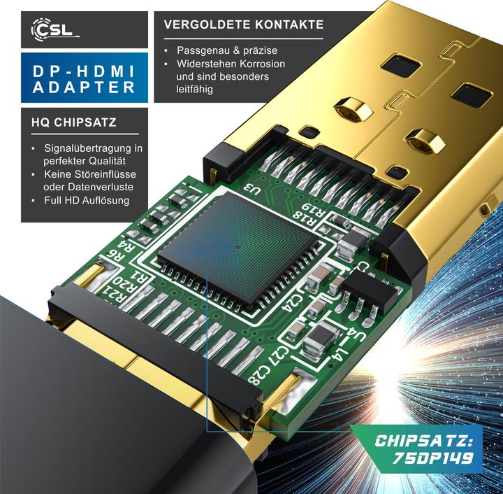 Produktbild CSL DisplayPort zu HDMI Adapter, Audio Video Adapter, Ultra HD 4k DP zu HDMI Konverter (HDMI, 2.15 cm)