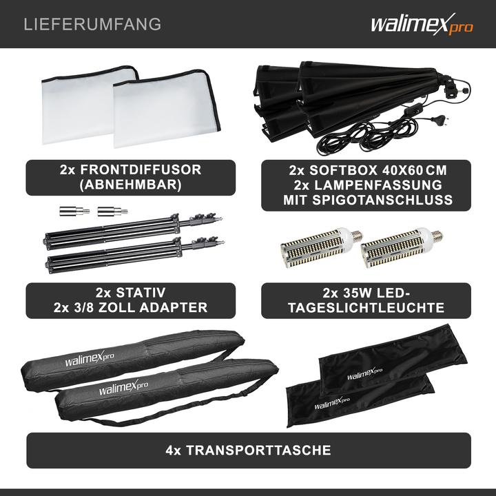 Immagine prodotto Wiltec 2x Softbox mit 2x Lampenstativ LED Studioleuchte Fotostudio (Soft box)