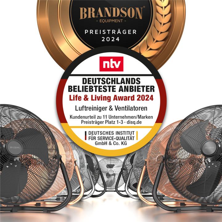 Produktbild Brandson Windmaschine 53,5 cm Ø, Retro Bodenventilator 200W neigbar, Tragegriff, hoher Luftdurchsatz, schwarz (67 dB)