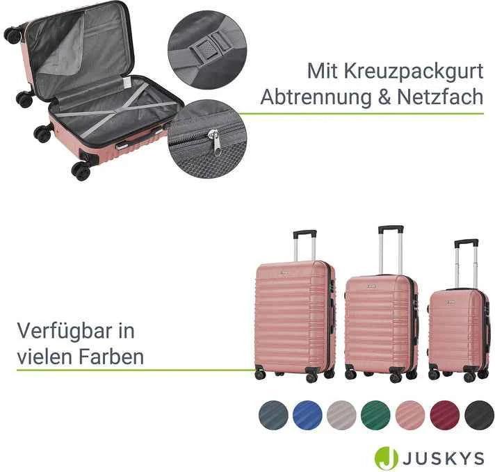 Produktbild Juskys 3-teiliges Hartschalenkoffer-Set mit 360° Rollen (120 l, M (50 - 90l), XL (ab 115l))