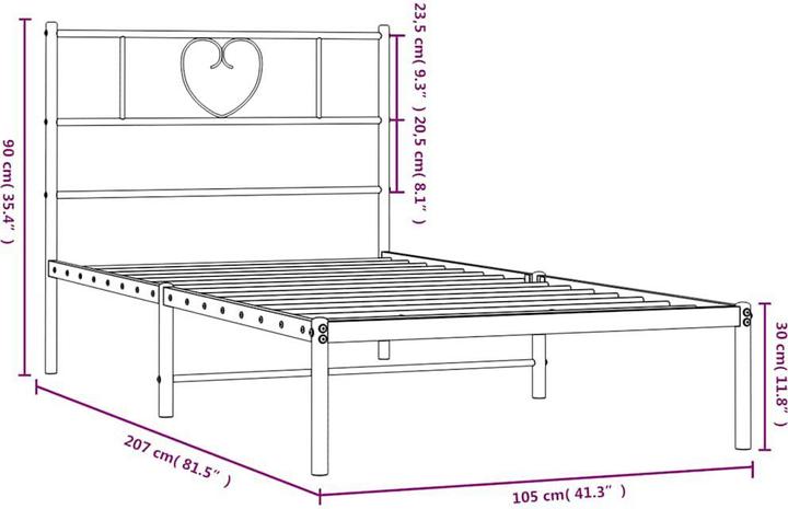 Produktbild VidaXL Bettgestell mit Kopfteil Metallbett Bett Einzelbett Weiss 100x200cm (100 x 200 cm)