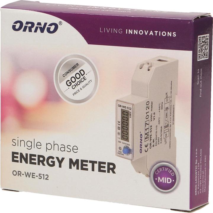 Image du produit MGA Orno LCD digital AC meter, affichage monophasé de la consommation électrique avec certificat MID