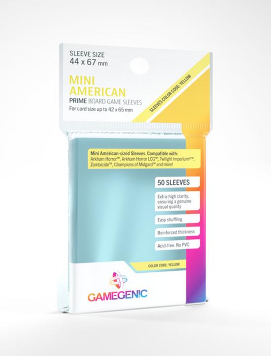 Actual product image Gamegenic GGS10052 - PRIME Mini American-Sized Sleeves 44 x 67 mm - Transparent (50 Sleeves)