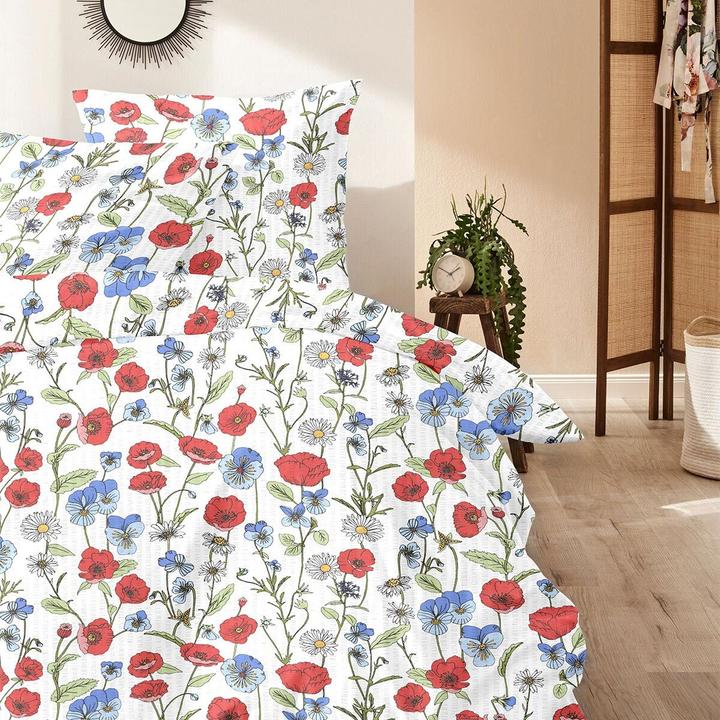 Image du produit Enrico Coss Baumwoll Seersucker Bettwäsche Dresden rot blau (Set de linge de lit, 155x220 cm + 80x80 cm)
