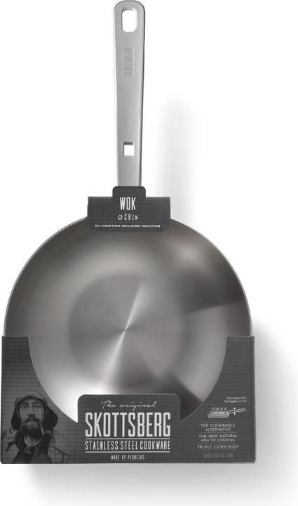 Produktbild Skottsberg Wok Edelstahl, 28 cm Durchmesser, 3-lagiger Sandwichboden, Edelstahlgriff (28 cm, Wok Pfanne, Aluminium, Edelstahl)