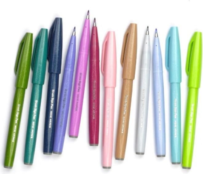 Produktbild Pentel Brush Sign Pen 12er (Pink, Rot, Blau, Violett, Grün, 12 x)