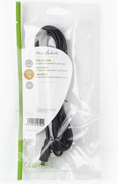 Actual product image Nedis Hir ose Mini cable USB 2.0 A male, 4-pin, male (2 m, USB 2.0)