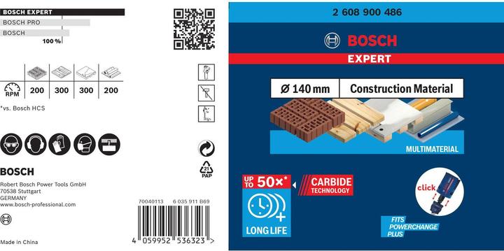 Image du produit Bosch Professional Zubehör Scie cloche EXPERT Construction Material, 140 x 60 mm (140 millimètres)
