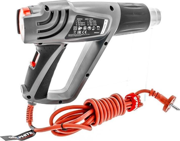 Actual product image Graphite Heat gun 2000W, temperature range: I: 25? C, II: 80-600? C, III: 80-600? C, suitcase