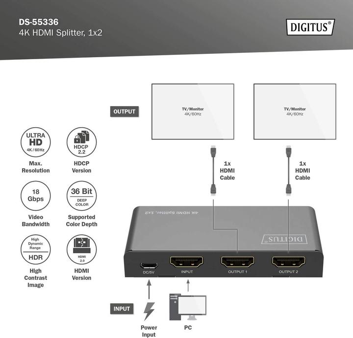 Produktbild Digitus 4K HDMI Splitter, 1x2