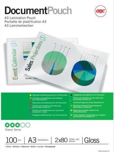 Produktbild GBC Laminierfolien in Premiumqualität (A3, 100 Stück, 80 µm)