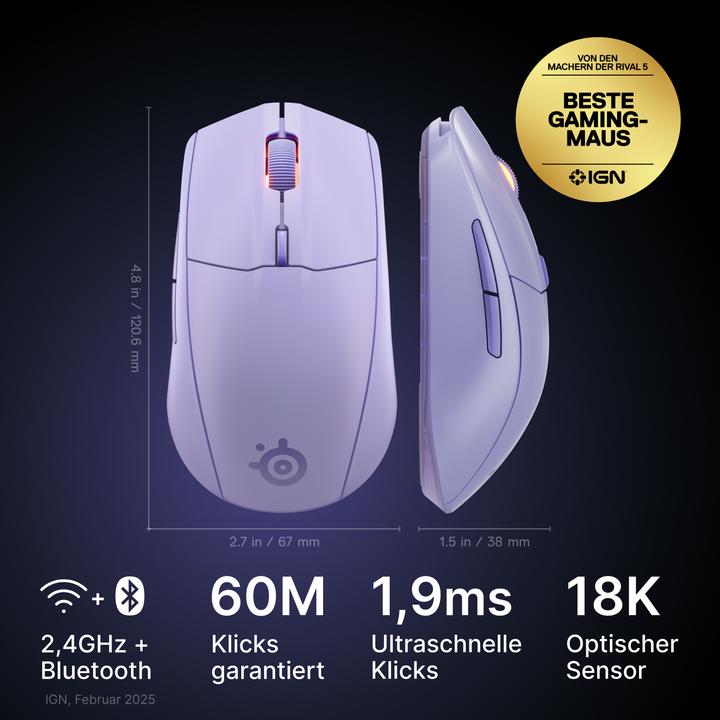 Actual product image SteelSeries Rival 3 WL Gen 2 - Lavender (Wireless)