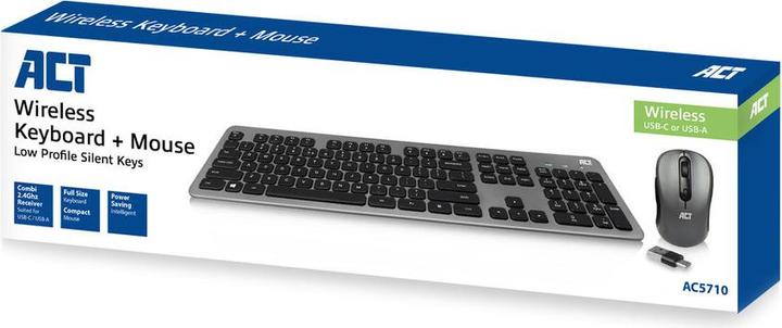 Actual product image Wireless Keyboard and Mouse set, USB-C/USB-A combi receiver (Qwerty/US layout) (Eng. Int., Cable)